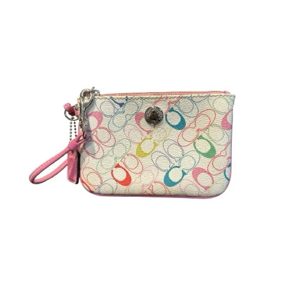 Coach Multicolor Signature C Wristlet Wallet Pink Trim - Picture 1 of 11